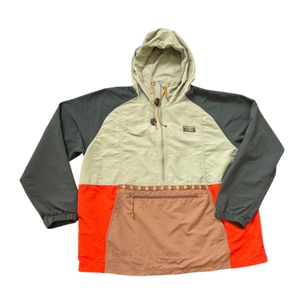 LL Bean Katahdin Anorak Colorblock Windbreaker Jacket Sage Orange Brown 2XL